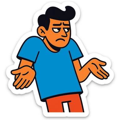person with exaggeratedly sloping shoulders, looking away, symbolizing shirking responsibility sticker