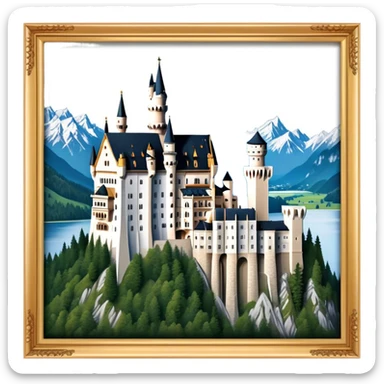 Cinematic Realistic Neuschwanstein Castle Landmark Emoji, depicted as the fairy‚Äêtale castle set against a mountainous backdrop rendered with dramatic lighting and intricate textures. sticker