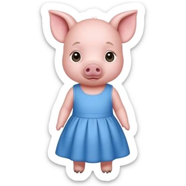 a baby pig wear blue dress sticker