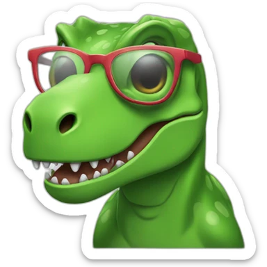 elderly green t rex with glasses sticker