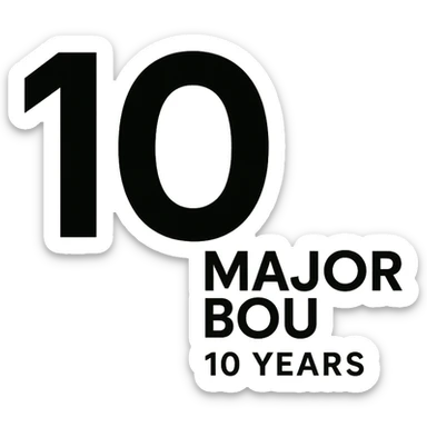 Minimalist 10th anniversary logo for Major Bou with a sleek black and white design sticker