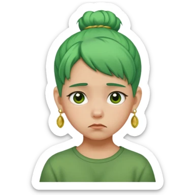  bun haired kid with earrings green hair guy sad sticker