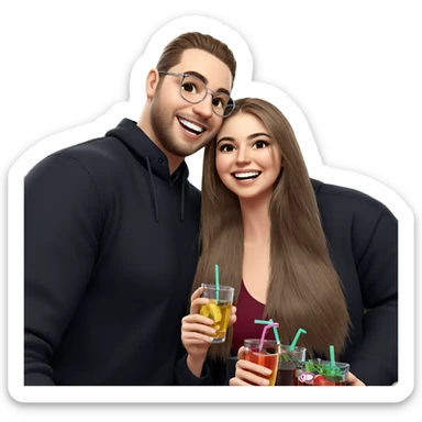 smiling couple with drinks sticker