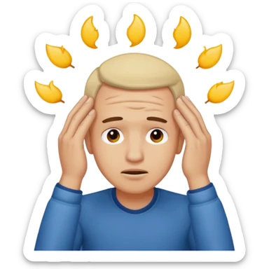 An overwhelmed man touching his forehead with his hands sticker