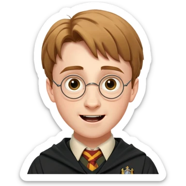 Hugh Mitchell is colin creevey in harry potter, wear hogwarts uniform,  Short light brown hair, small and skinny, wide mouth, with a perpetual look of excitement on his face. sticker