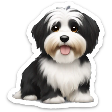 Black and white havanese with tan sticker