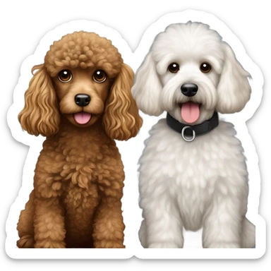little black and white toy poodle and brown golden doodle sticker