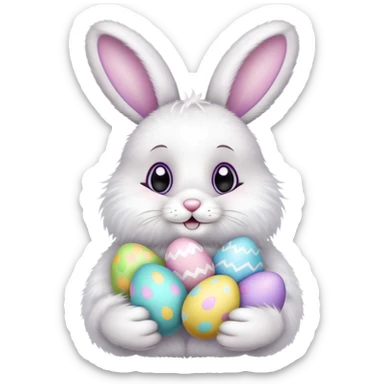 Easter bunny with colorful eggs sticker
