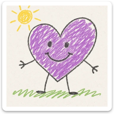 purple heart, playful children doodle style, no text sticker