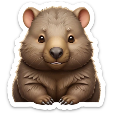 Cinematic Noble Wombat Portrait Emoji, Poised and regal, with a stout, muscular build and a dense, shaggy fur of earthy brown, deep-set soulful eyes with a hint of gruff wisdom, Simplified yet sharp and sophisticated features, highly detailed, glowing with a warm, dignified glow, high shine, intelligent and sturdy, stylized with an air of bushland majesty, focused and attentive, soft glowing outline, capturing the essence of a watchful and confident burrower, so majestic it feels as though it could plod out of the screen with effortless authority! sticker