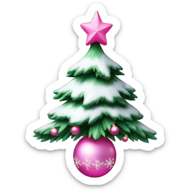 Adorable Christmas tree with snow and pink ornaments  sticker