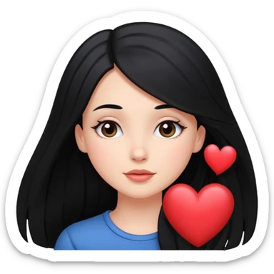 black-haired long hair white young girl looking in love sticker