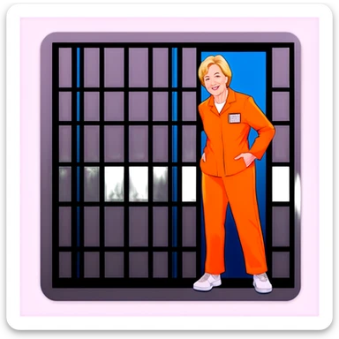 Governor Janet Mills in prison orange jump suite behind bars sticker
