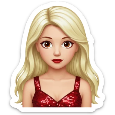 Tiffany Valentine with long platinum blonde hair, dark red sequin outfit sticker