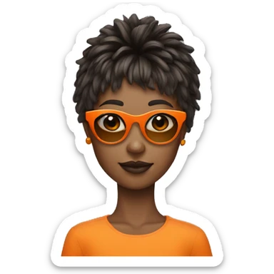 Girl whit micro bangs and shaggy hair wearing orange sunglasses sticker