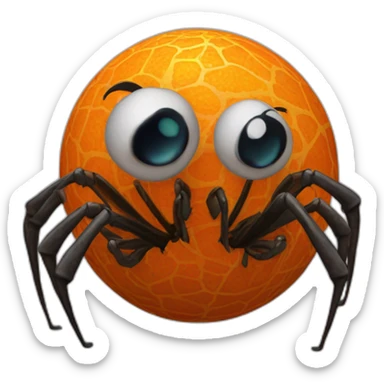 3d sphere with a cartoon orange earth Spider skin texture with whimsical eyes sticker