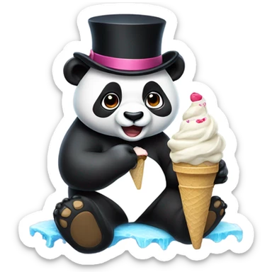 Panda eating ice cream with a top hat on sticker