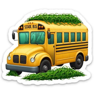 Front view of a School bus covered in seaweed sticker
