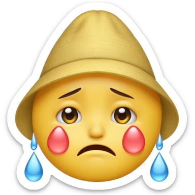 A emoji cry with a hat sticker