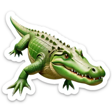 cinematic-crocodile-realistic-full-body-on all fours-emoji,-massive-scaled-body-partially-submerged-in-shallow-water,-head-tilted-dramatically,-rough-green-and-brown-hide-textured-with-deep-ridges,-simplified-yet-realistic-focused-features, head held high sticker