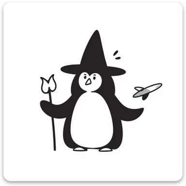 Penguin wizard with pointed hat and magic staff sticker