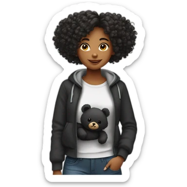 Fille avec cheveux noir avec un nounours dans ses bras  sticker