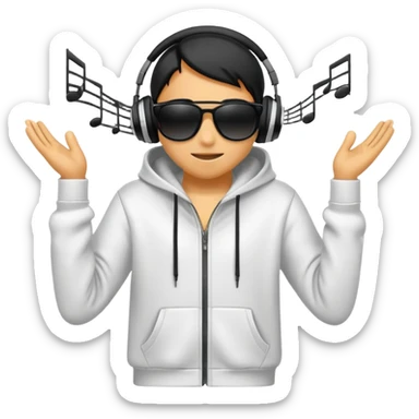 a hoodie with sunglasses and headphones with dancing motion lines sticker