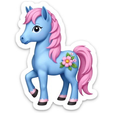 Blue pink pony with flowers standing  sticker