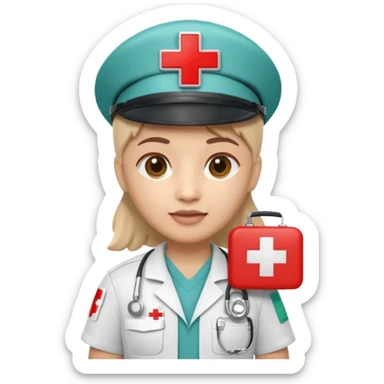 Apple Memoji-style 3D emoji of a paramedic with a red cross badge and medical kit, rounded shapes, soft shading, no background.
 sticker