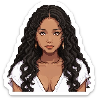 Samoan girl with slight Chinese features, black wavy hair, brown skin sticker