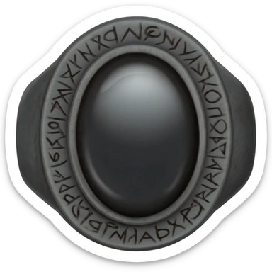 A Obsidian ring,with a black opal gem in the center, with Runes carved into it sticker