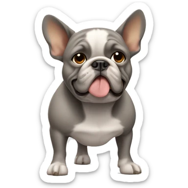 Grey and tan French bull dog with tan eyebrows missing right front leg  sticker