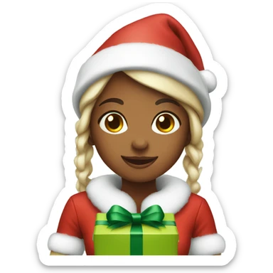 Girl elf with Christmas gift sticker