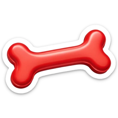 A shiny red plastic dog bone toy with a smooth, glossy finish. sticker
