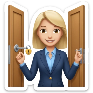 Corretor de imóveis abrindo porta com chave sticker