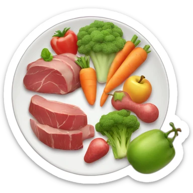 meat , vegetable and fruits diet in a plate sticker