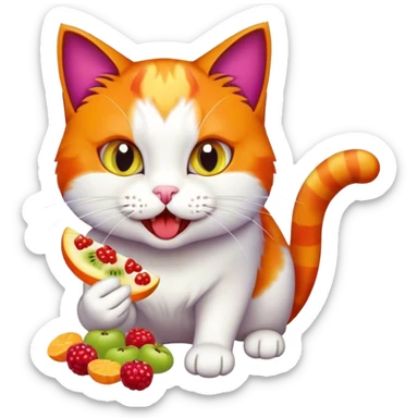 cazy cat eatimg fruit snacks sticker