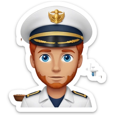 a male boat captain with medium red hair and blue eyes sticker