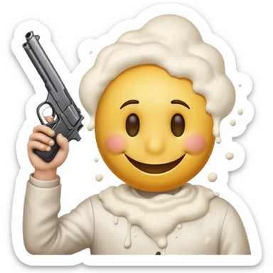Smiley holding a gun on his head and having flour on the nose  sticker