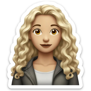 a girl with long dark curly hair and fair skin sticker