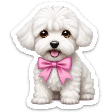 white maltipoo with two pink bows  sticker