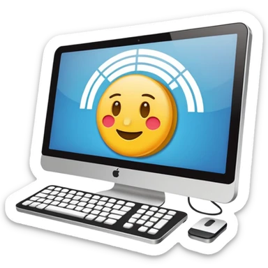 Emoji-style illustration of computer-based planning, flat vector look, bold outlines, minimal details, no background sticker