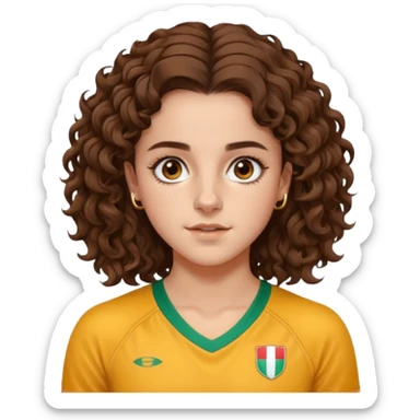 very beautiful italian girl, dark brown eyes, looking like Emma Watson, with curly and big volume very bright brown hair, and a golden piercing ring in nose on left side, doing sports

 sticker