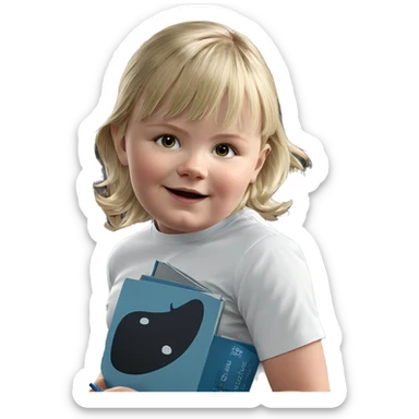 blonde girl with a book sticker