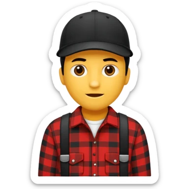 Ung man med svart keps röd gul rutig flanellskjorta hållandes stor torsk sticker