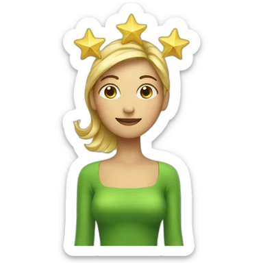 Green women holding three gold stars above head sticker