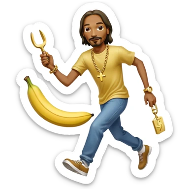 Snoop dogg running away from a cat chasing him with a banana knife sticker