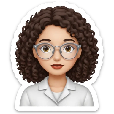 A dark brown curly-wavy hair girl with white glasses and clean girl makeup  sticker