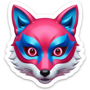 Luminous and neon mask with red, blue and pink fox glow. sticker