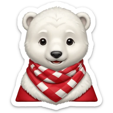 baby Polar Bear, smiling, wearing red Checkered Triangle scarf sticker